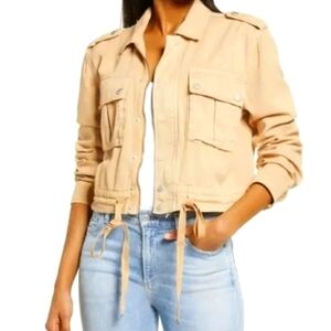 Blank Nyc Twill Utility Jacket Medium Beige Tan Cropped Short 100% Cotton